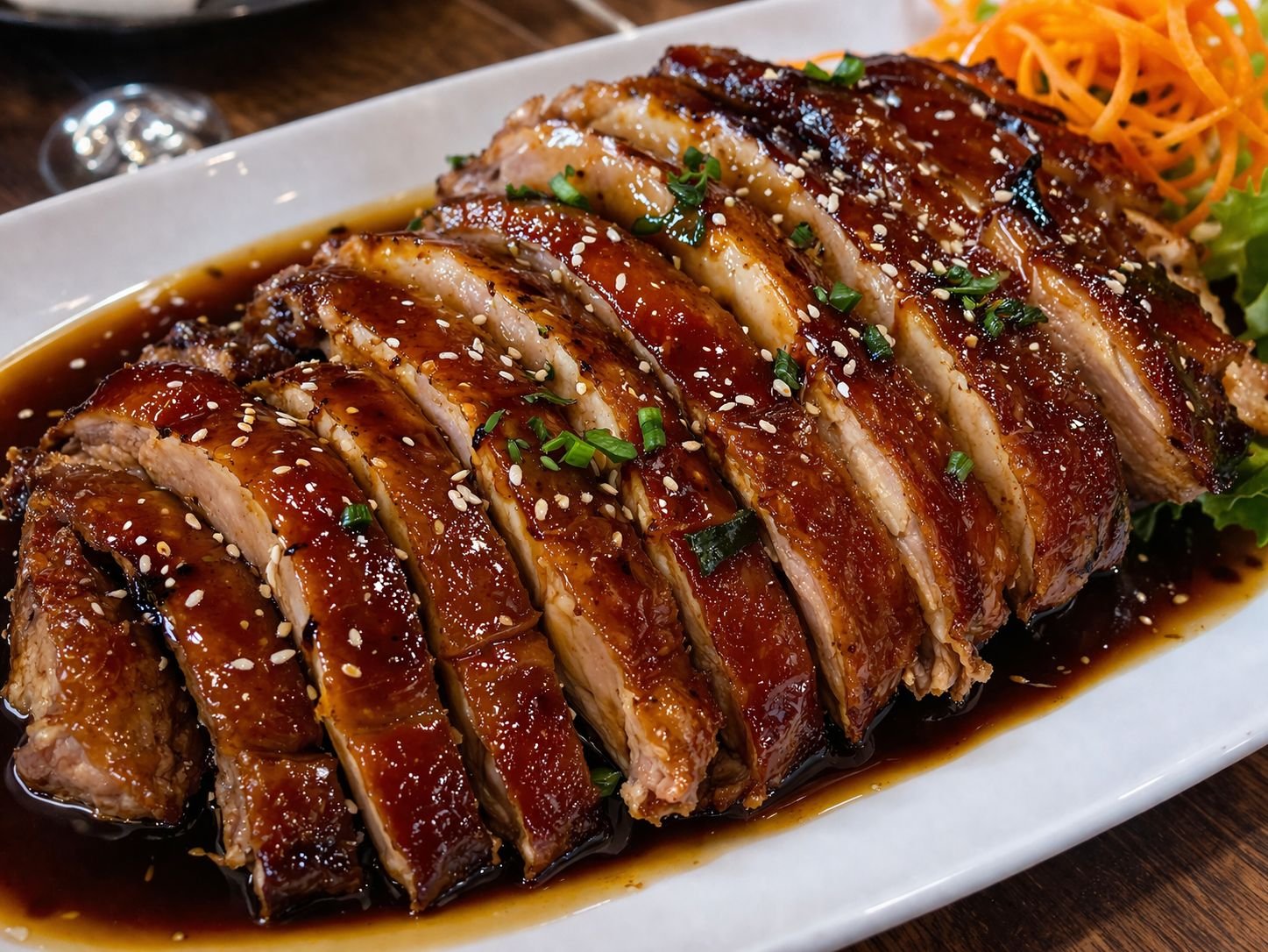 Pato asado con teriyaki